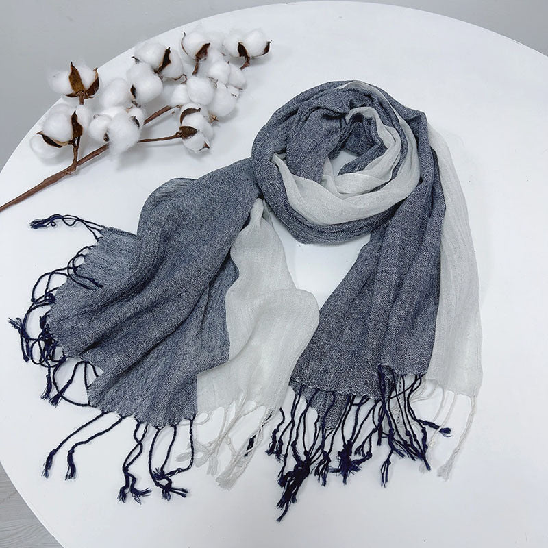 Thin Cotton And Linen Plaid Scarf Soft Neck Shawl