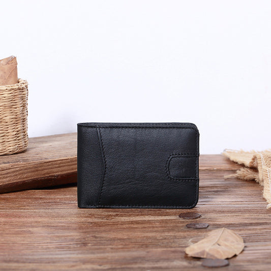 Men's Short Leather Oil Wax Wallet Card Holder