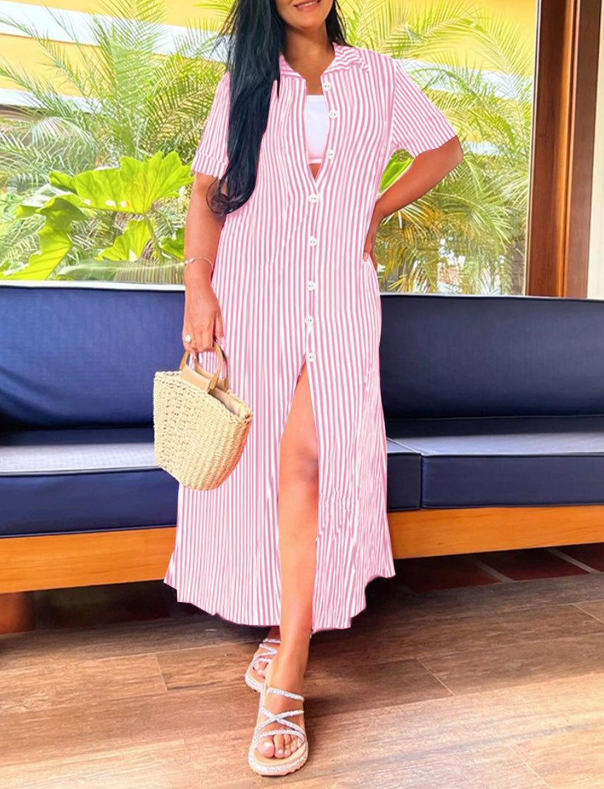 Long Striped Printed Dress Women's Clothing