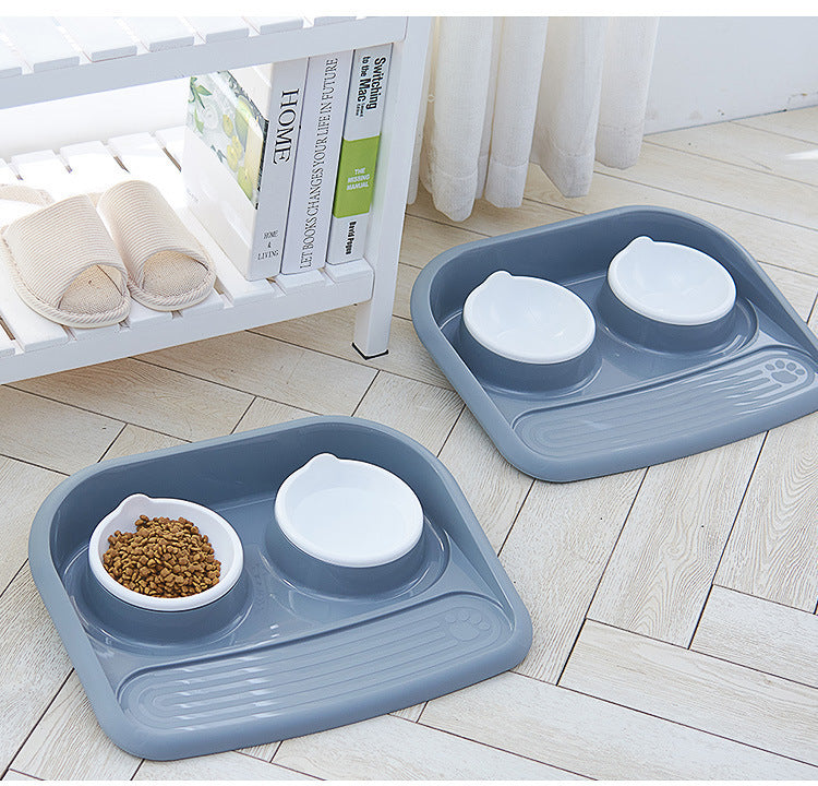 Environmental Pet Bowl Plastic Anti-skid Double Bowl Anti-knocking, Eating And Drinking Dual-purpose Dog Feeder Dog Pot