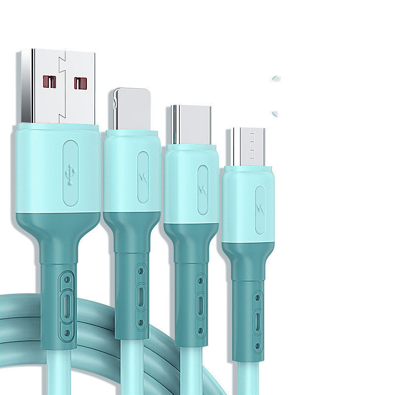 3 In 1 Liquid Silicone 5A Super Fast Charge Cable Micro USB Type C Cable  Charging Wire