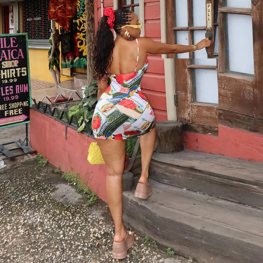 Women's Dress Dopamine Floral Sexy Strap Backless Irregular Dress