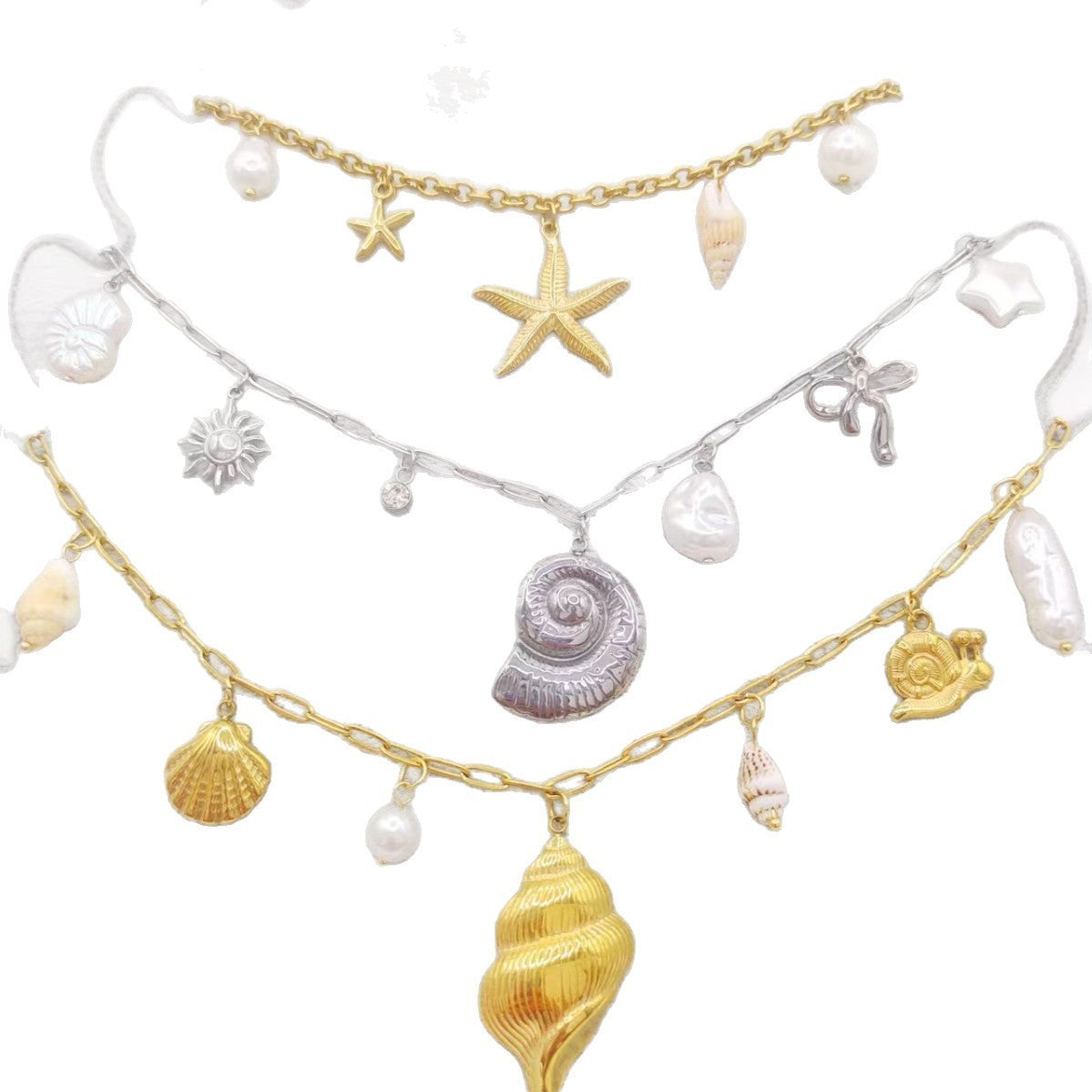 Ocean Series Starfish Shell Freshwater Pearl Pendant