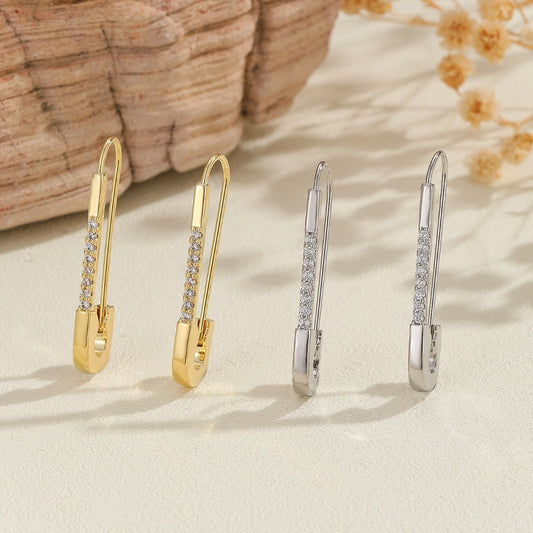 Fashion Color Zircon Pin Clip Earrings