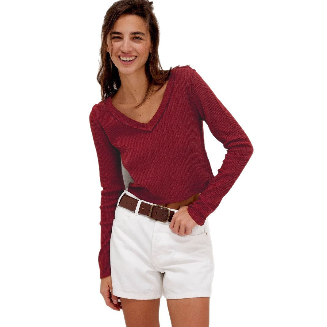 Y2g Pure Hot Girl V-neck Shoulder Slim-fit Long Sleeve