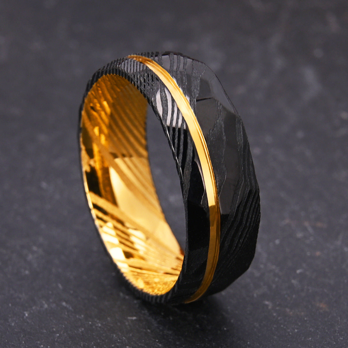 European And American Two-tone Damascus Steel Ring