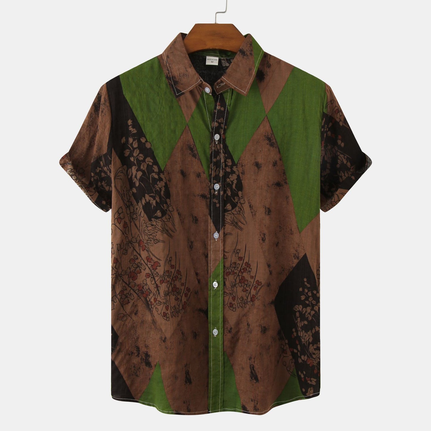 Men's Casual Short Sleeve Floral Shirt Camo