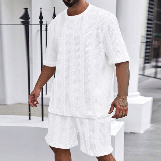 Knitted Solid Color Jacquard Summer Casual Round Neck Pullover
