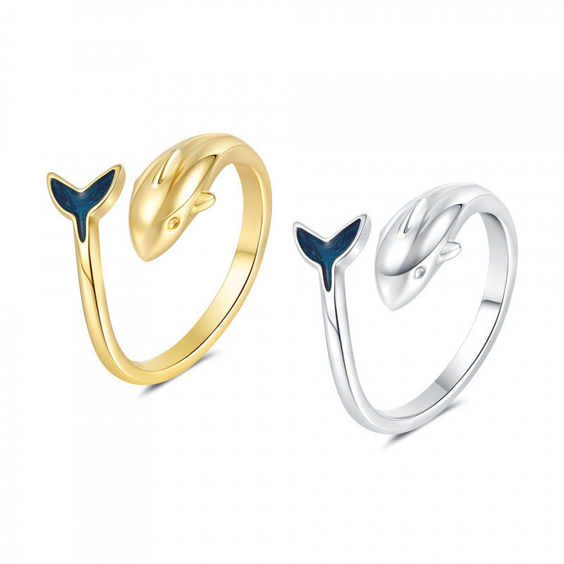 Blue Epoxy Fishtail Ring Women's Fantasy Mori Sweet Temperament Ocean