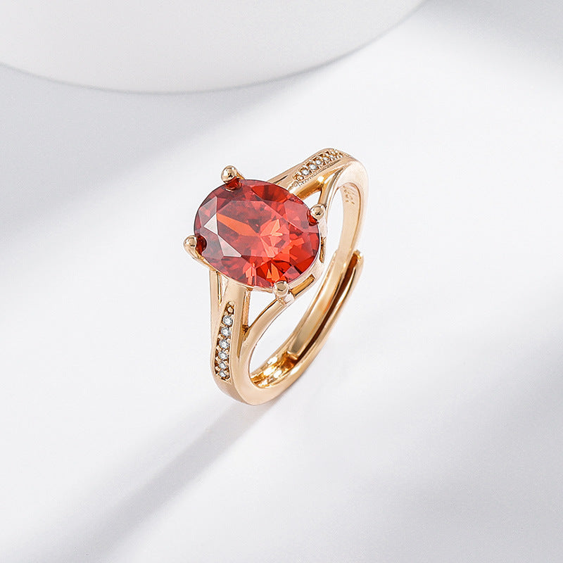 Light Luxury Champagne Gold Micro Inlaid Zircon Diamond Ring