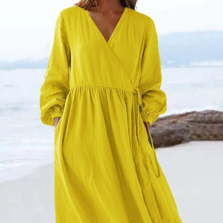 Solid Color Loose Cotton And Linen Dress
