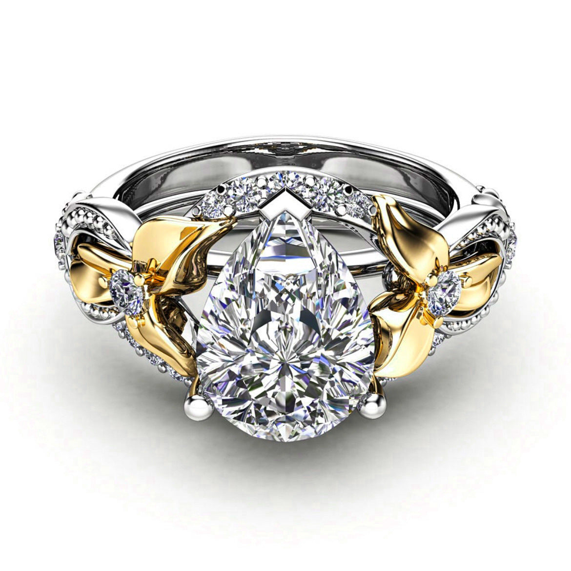 Diamond Plated Two-tone Ring European And American Style Women