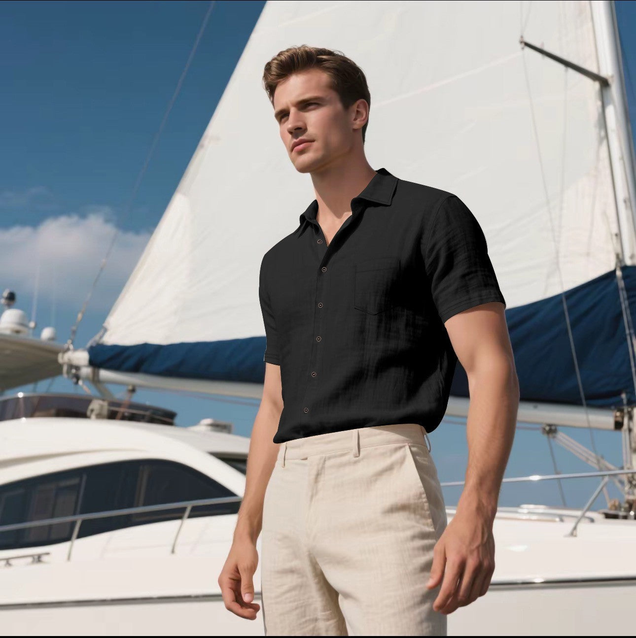 Men's Linen Short-sleeved Shirt