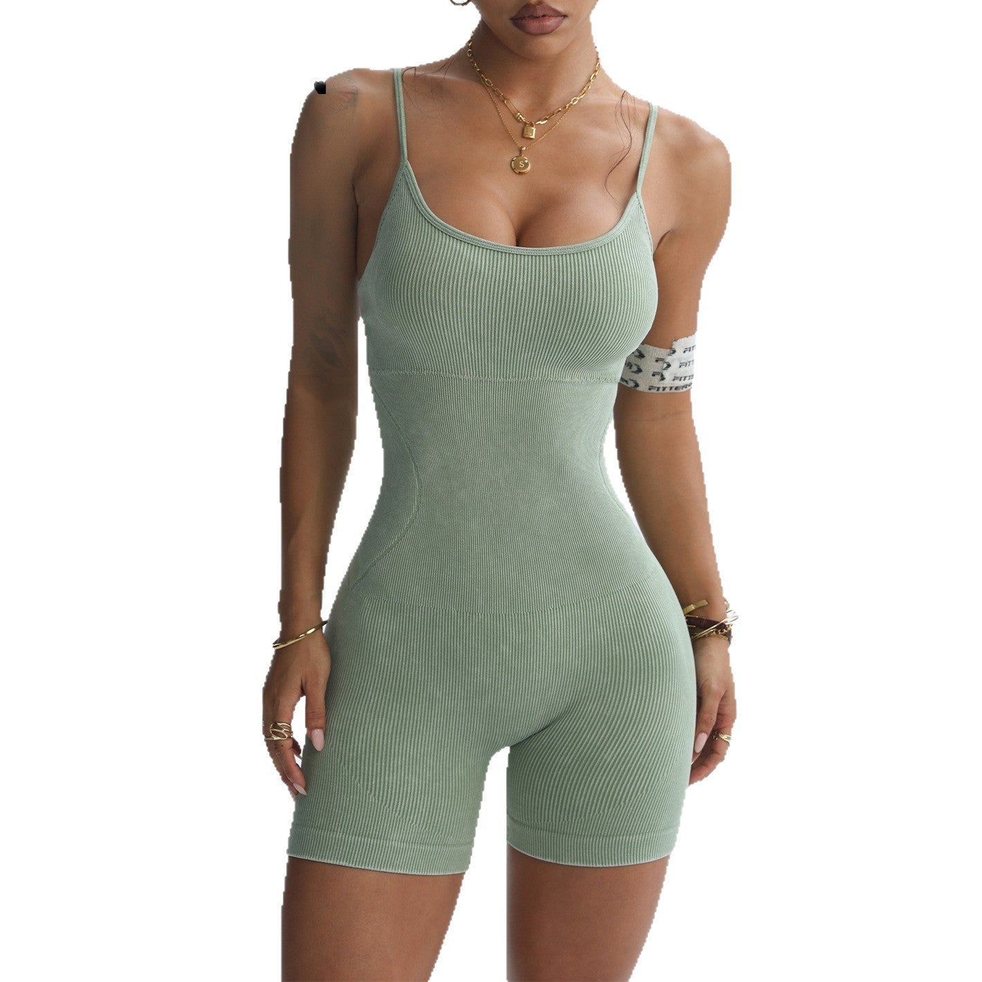 Frosted Thread Suspender Shorts One-piece