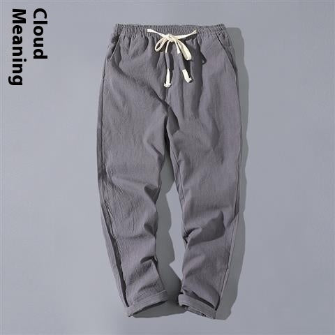 Linen Men's Tang Suit Cropped Pants Chinese Casual Loose