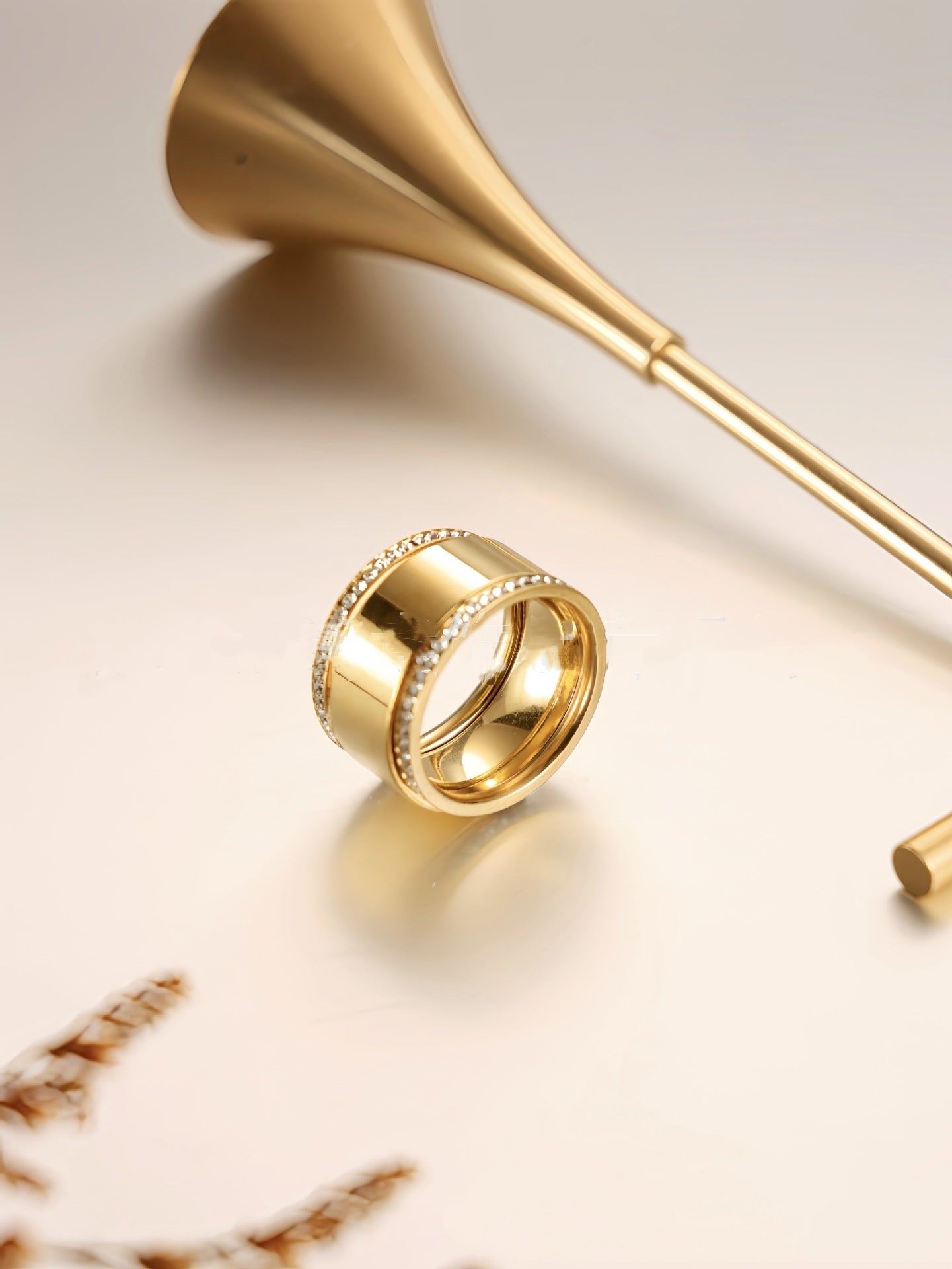 European And American Simple And Light Luxury Titanium Steel Plated 18K Real Gold Wide Ring