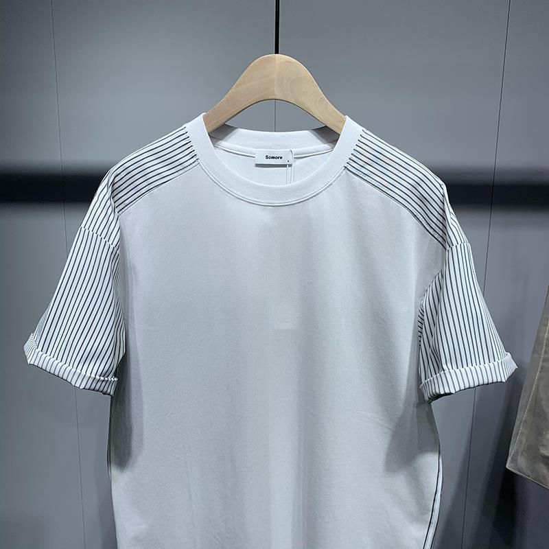 Men's Striped Stitching Short Sleeve T-shirt