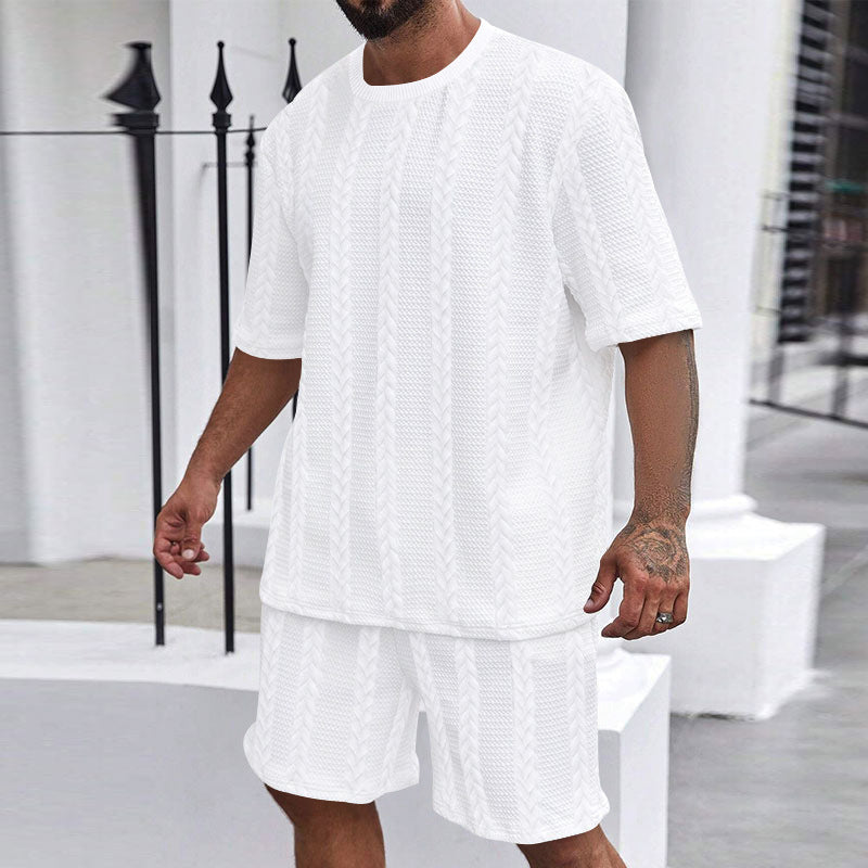 Knitted Solid Color Jacquard Summer Casual Round Neck Pullover