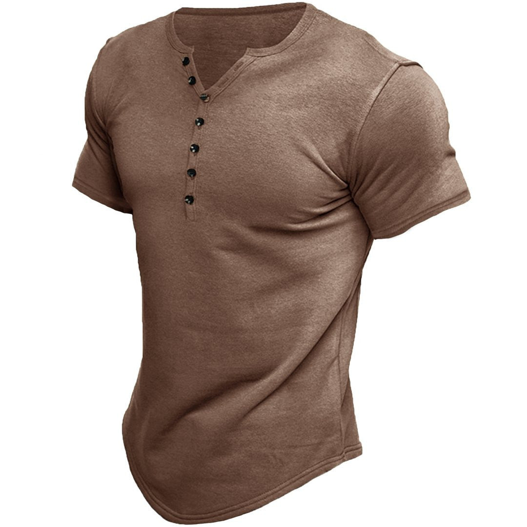 Men's Henley Shirt Short Sleeve Solid Color Top