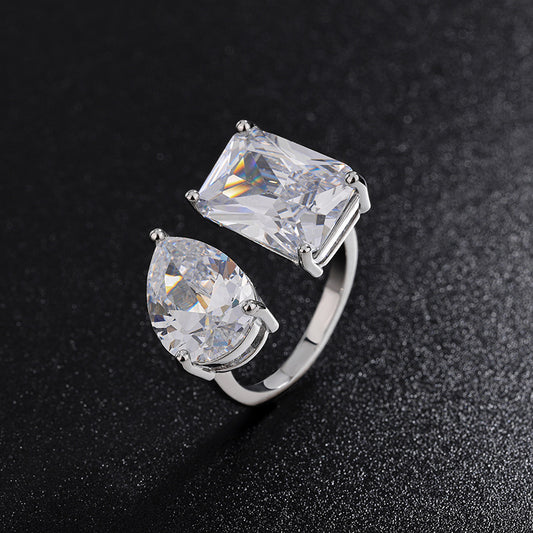 Simple Super Flash Water Drop Square Zircon Ring For Women
