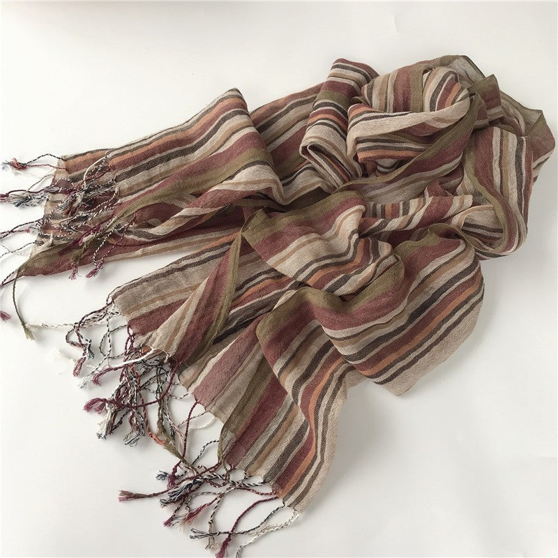 Thin Cotton And Linen Plaid Scarf Soft Neck Shawl
