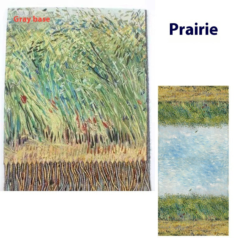 Tassel Digital Printing Scarf Cashmere Oil Painting Shawl