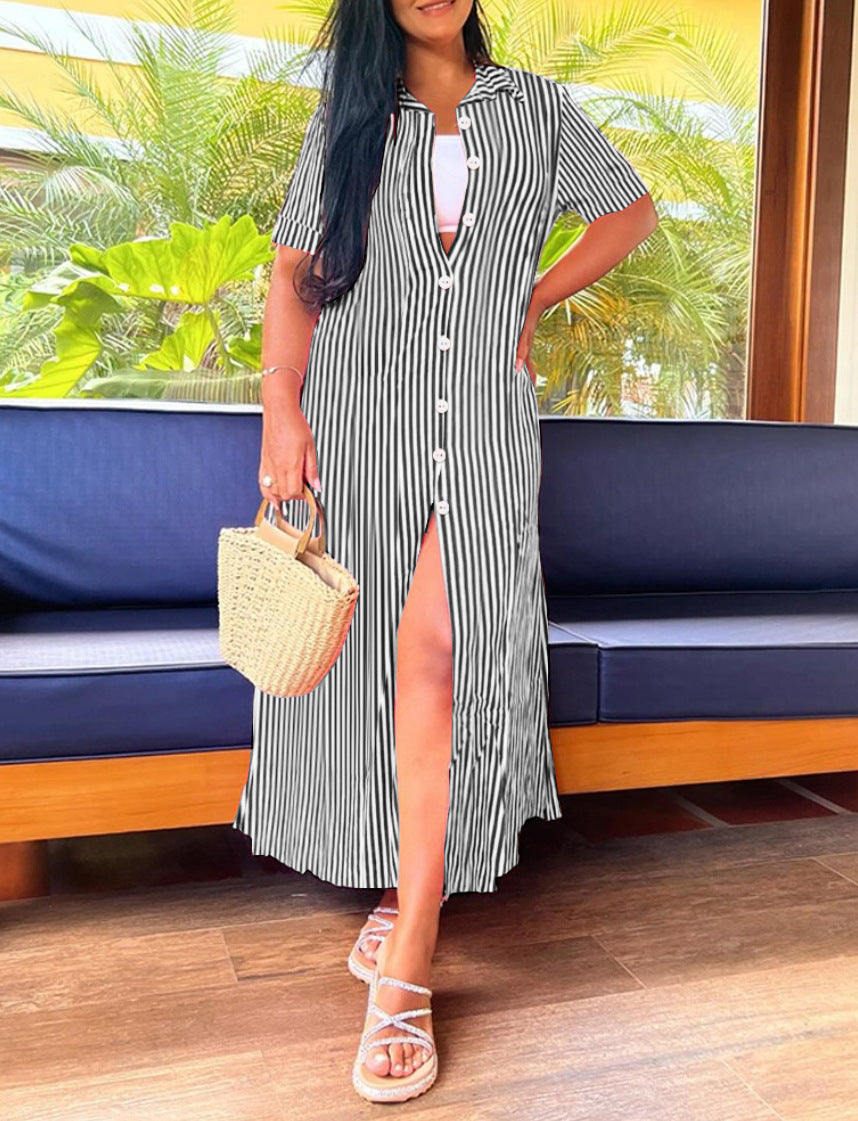Long Striped Printed Dress Women's Clothing