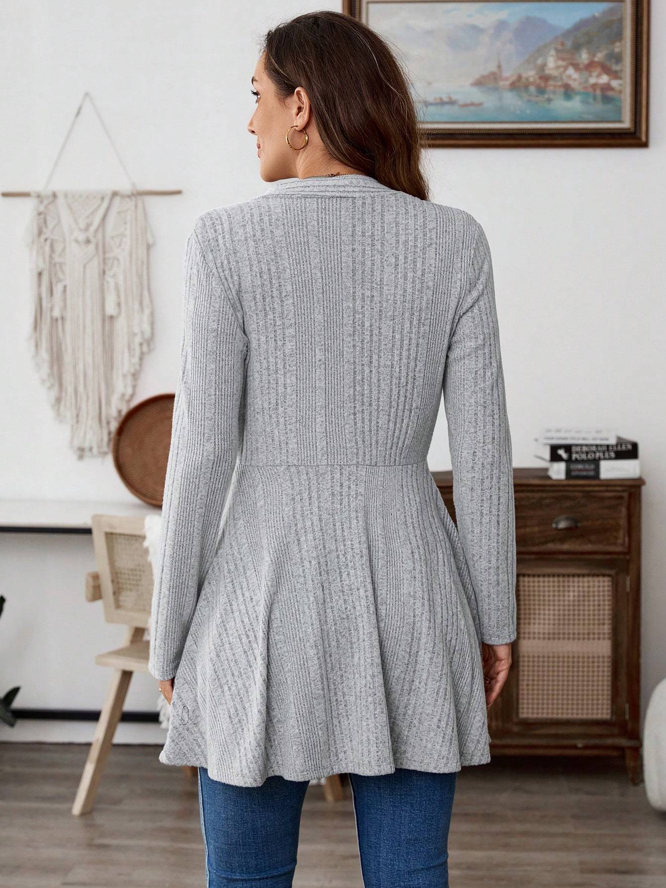 Women's Casual Solid Color Ribbed Knit Jacket