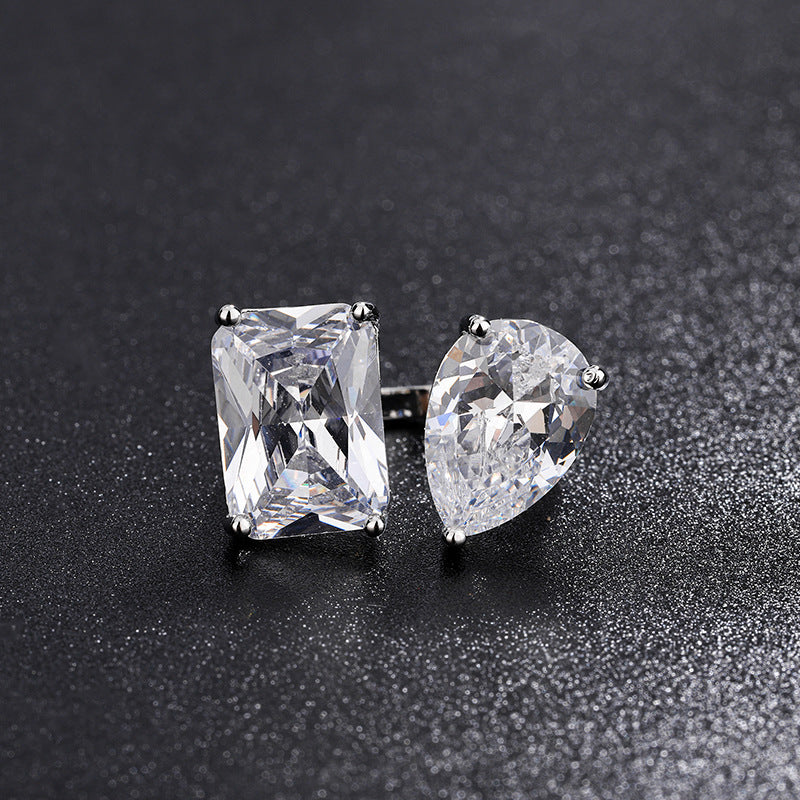 Simple Super Flash Water Drop Square Zircon Ring For Women