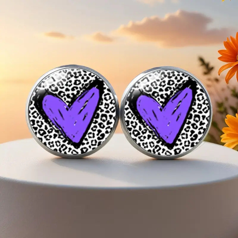 Personality Leopard Print Stud Earrings Time Stone Glass Stainless Steel