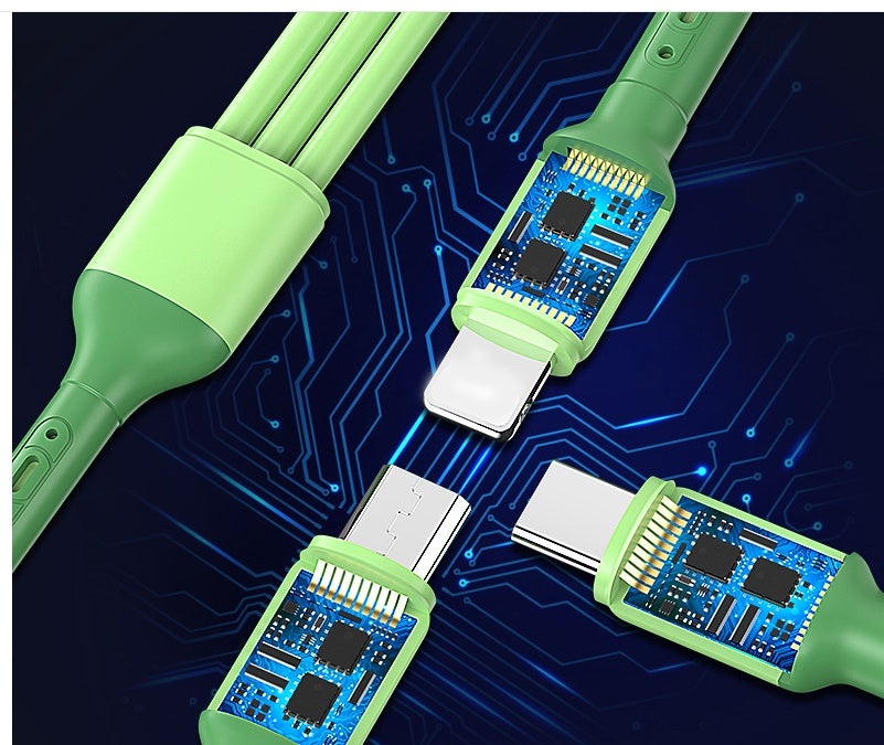 3 In 1 Liquid Silicone 5A Super Fast Charge Cable Micro USB Type C Cable  Charging Wire
