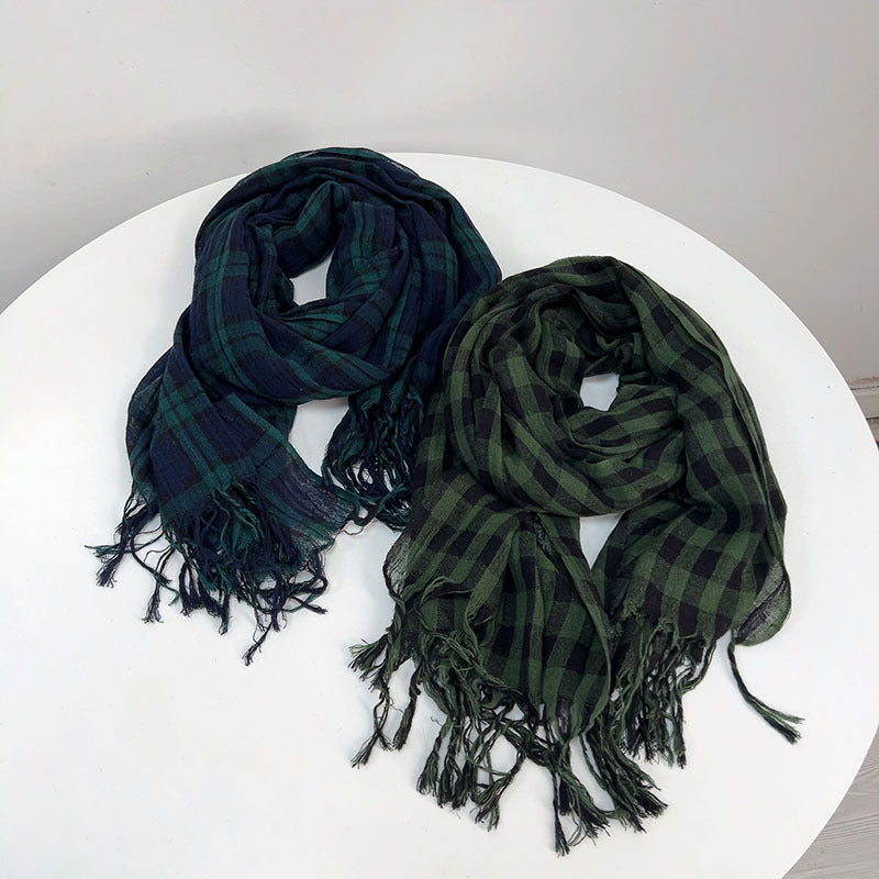 Thin Cotton And Linen Plaid Scarf Soft Neck Shawl