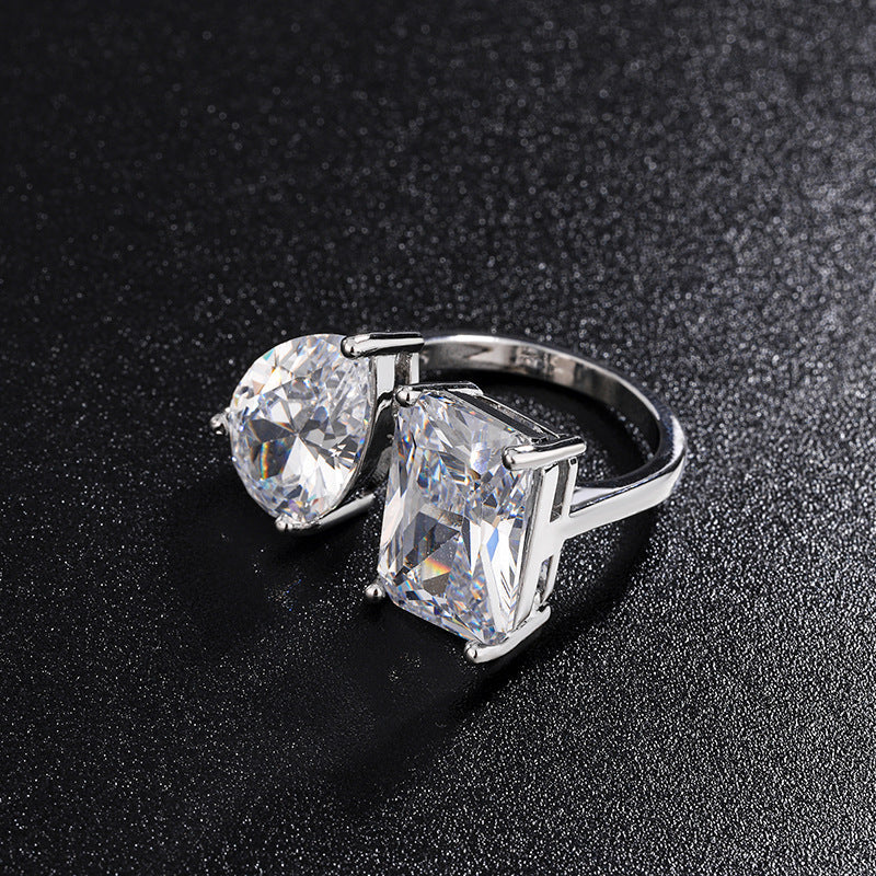 Simple Super Flash Water Drop Square Zircon Ring For Women