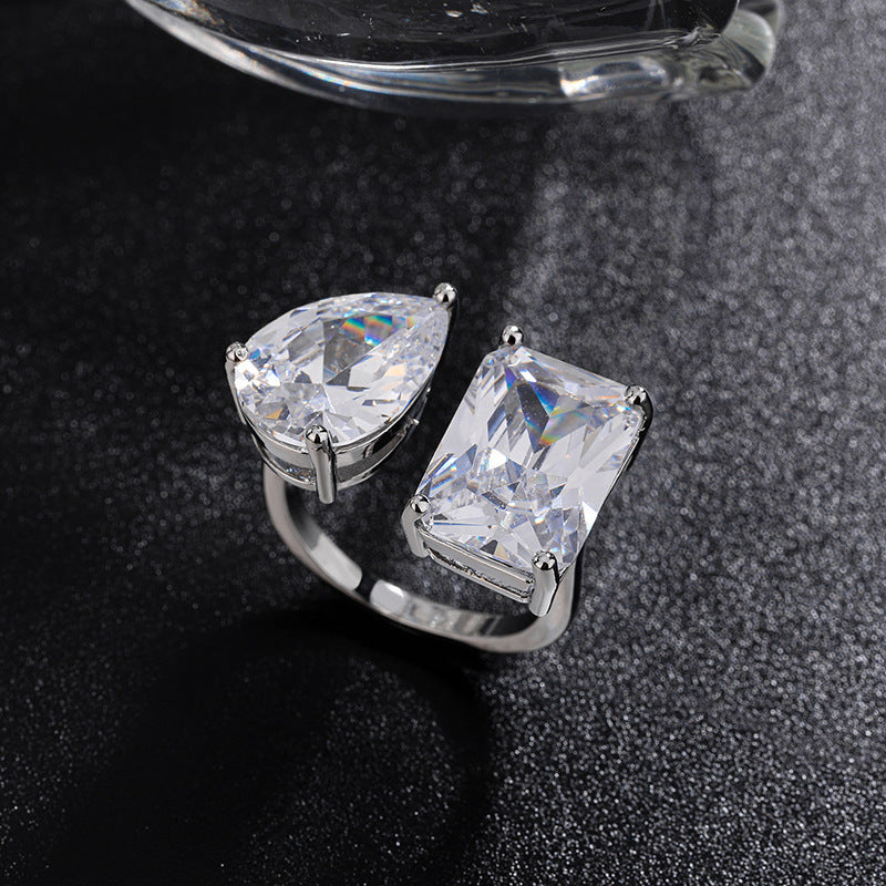 Simple Super Flash Water Drop Square Zircon Ring For Women