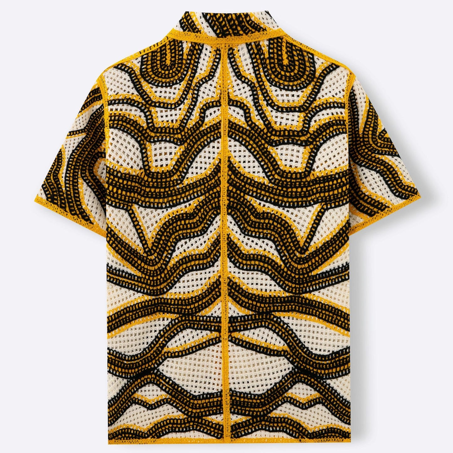 American Texture Striped Sweater Retro Hand Crocheting Short Sleeve Cardigan