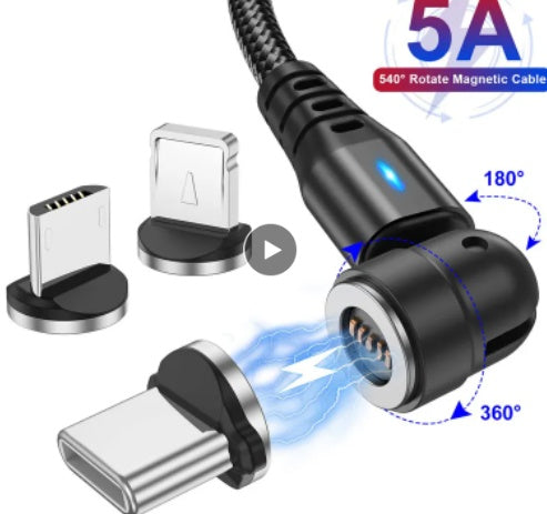 540 Degree Rotary Magnetic Adhesive Data Cable Blind Magnetic Charging Cable Three In One