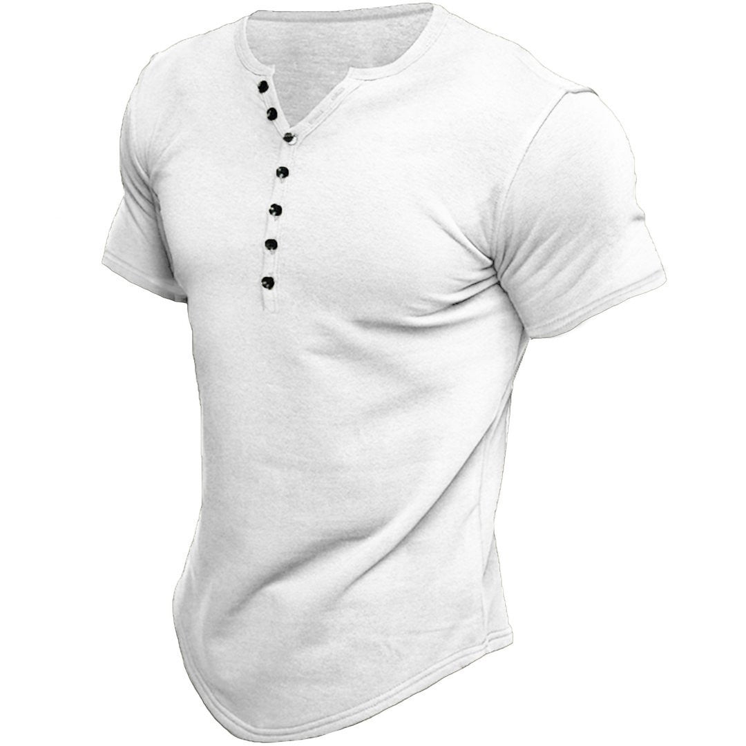 Men's Henley Shirt Short Sleeve Solid Color Top