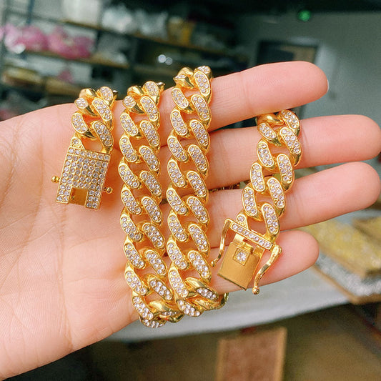 Mens Fashion Simple Full Diamond Cuba Necklace