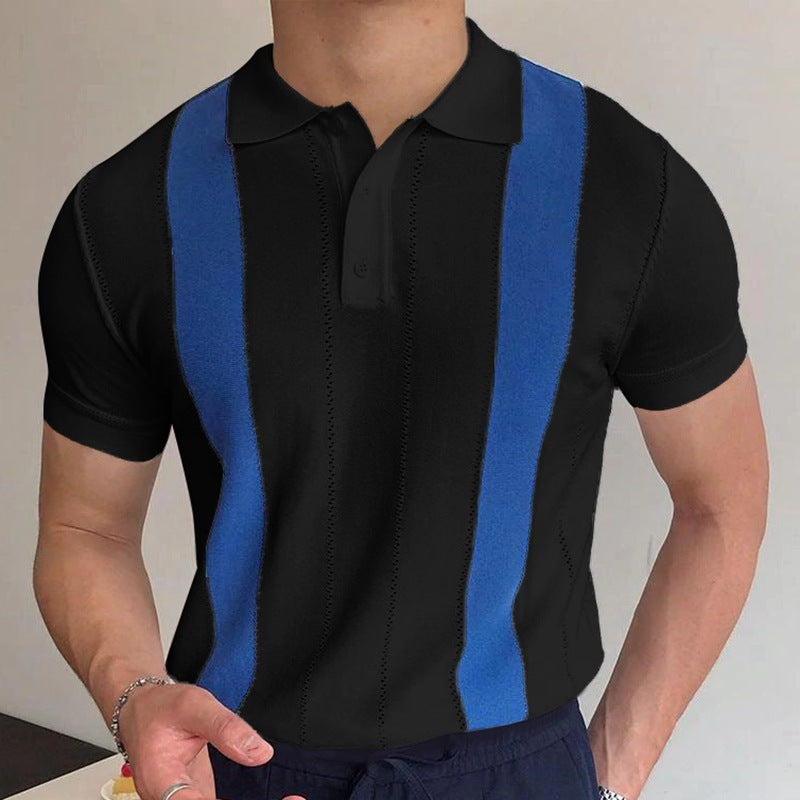 Men's White Striped Slim-fit Short-sleeved Sweater