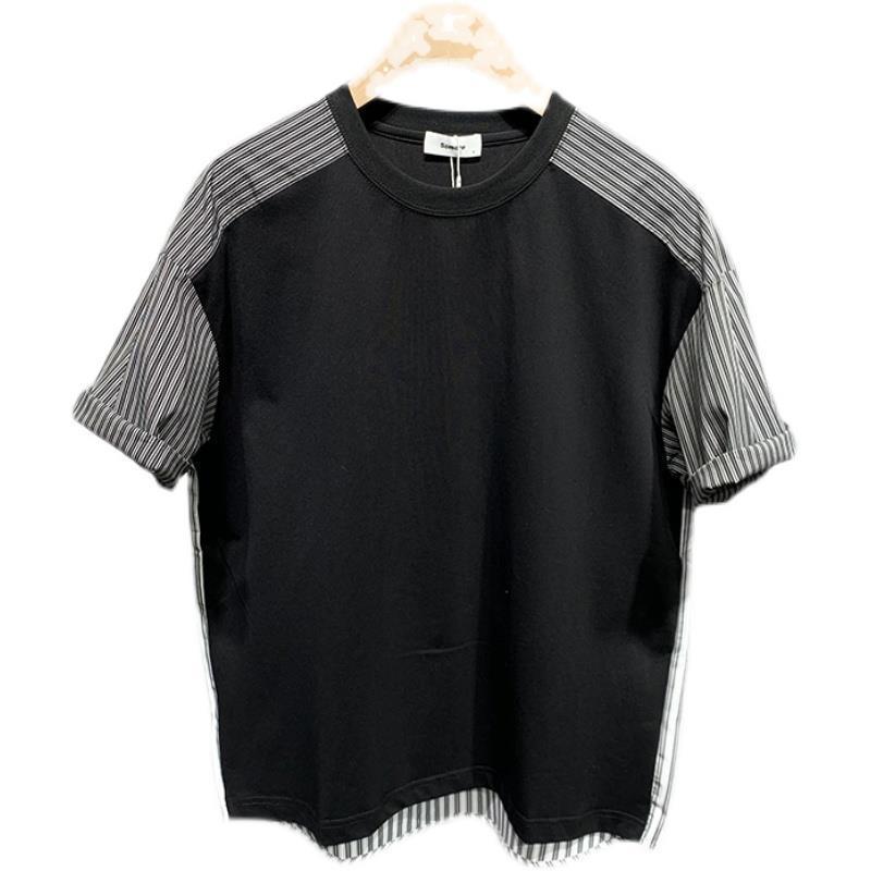 Men's Striped Stitching Short Sleeve T-shirt