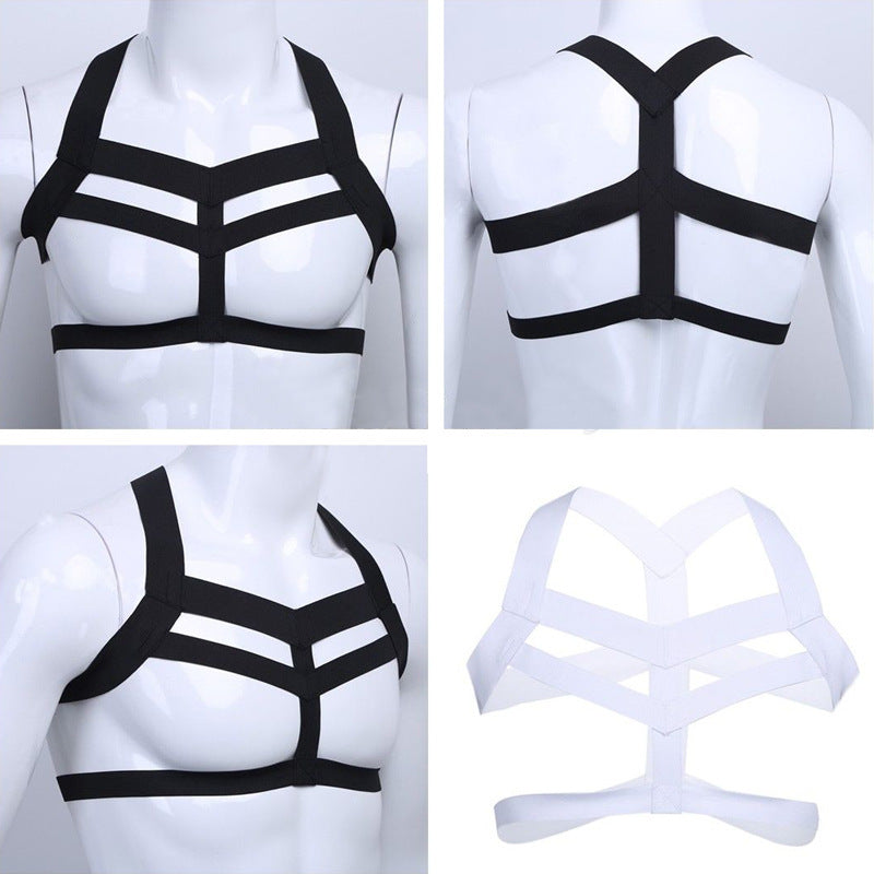 Mens Harness Bondage Costume Halter Neck Elastic