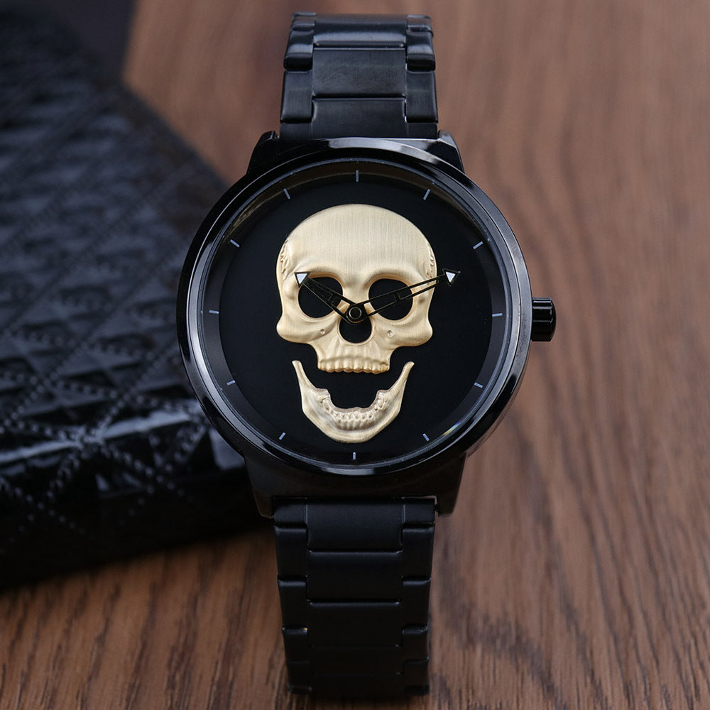 Men's steel band skull waterproof quartz watch