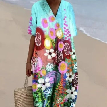 Plus Size Women's Blouse Short Sleeve Dress Creative Fish Pattern Vacation Style Dress Factory