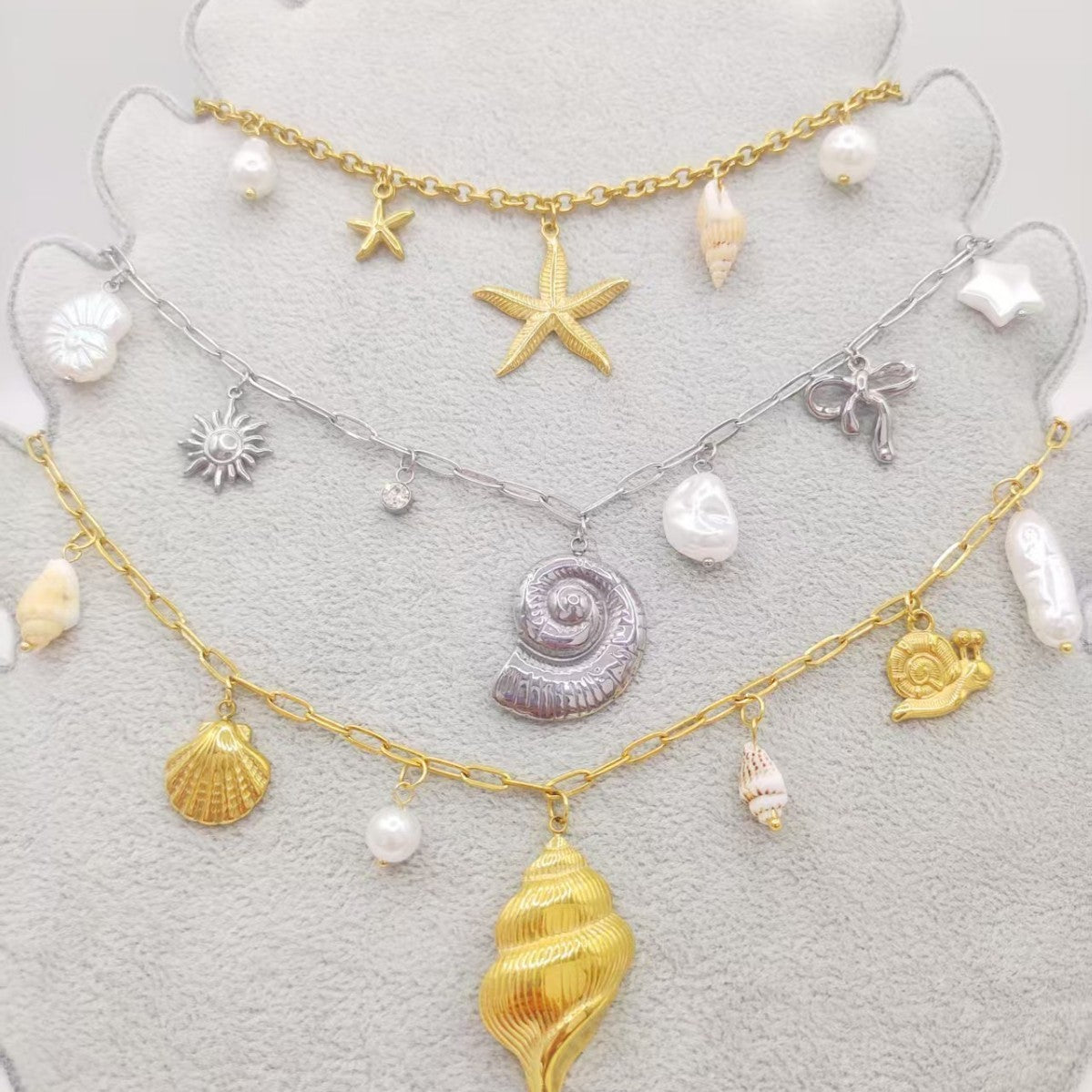 Ocean Series Starfish Shell Freshwater Pearl Pendant