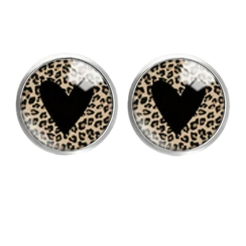Personality Leopard Print Stud Earrings Time Stone Glass Stainless Steel
