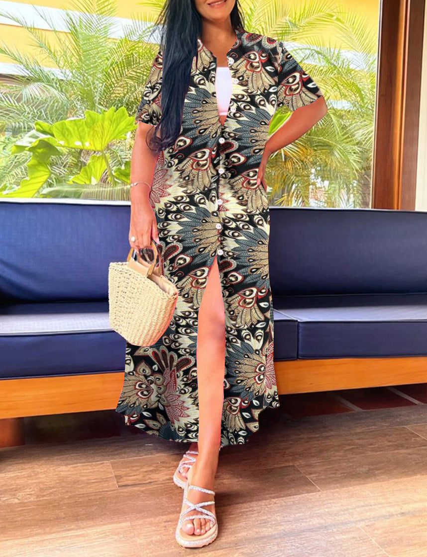 Long Striped Printed Dress Women's Clothing
