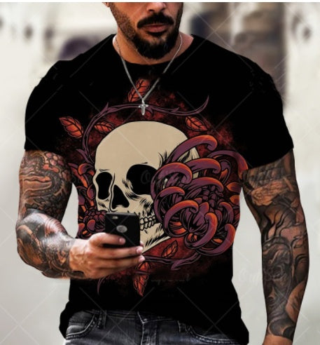 Skull 3D Printing Men's Short Sleeve Handsome Men's Casual