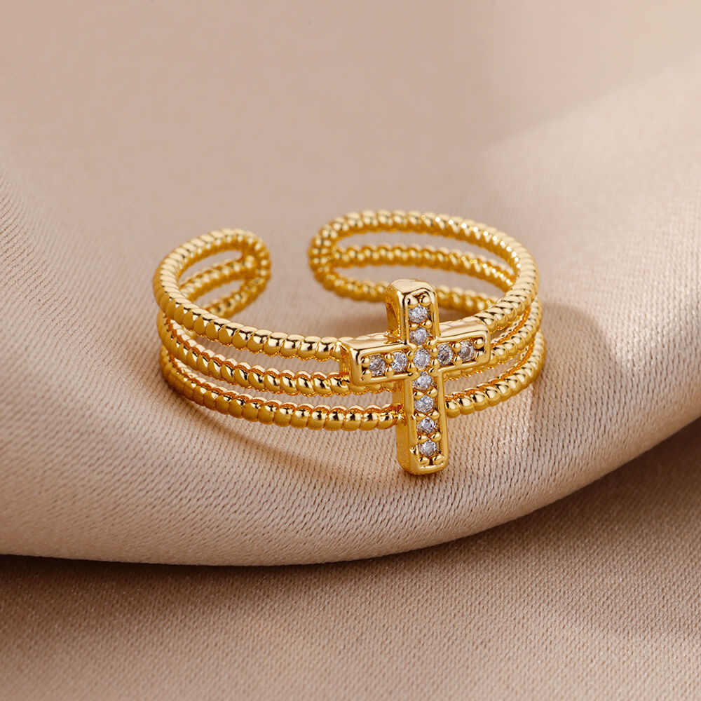 Cross Gold-plated Multi-layer Adjustable Ring