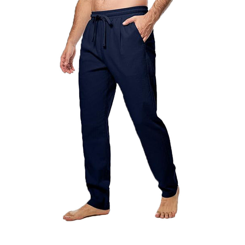Men's Cotton And Linen Trousers Loose Drawstring Waist Straight Summer Breathable