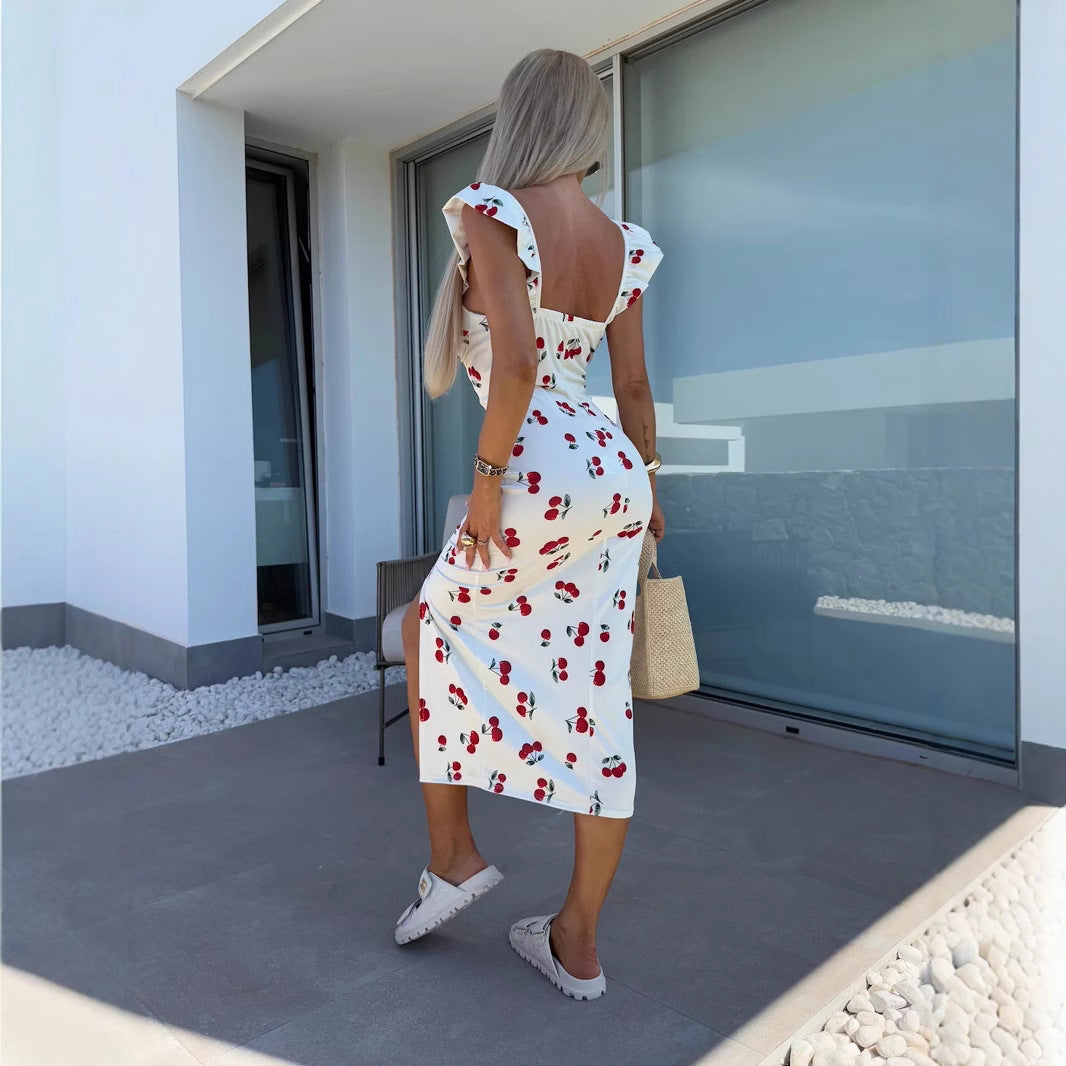 French Flower Sleeveless Split Women's Dress